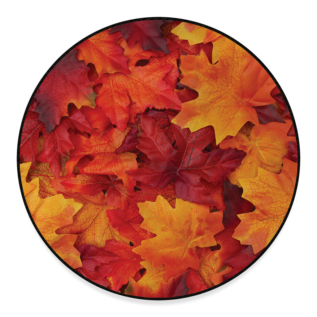 Autumn Maple Leaf Print Round Floor Mat