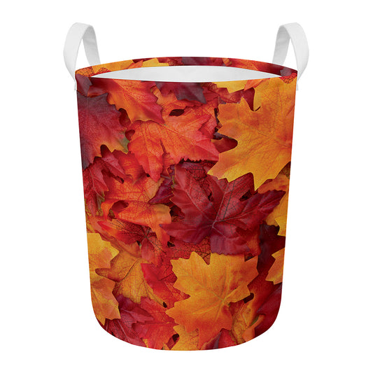 Autumn Maple Leaf Print Round Laundry Basket