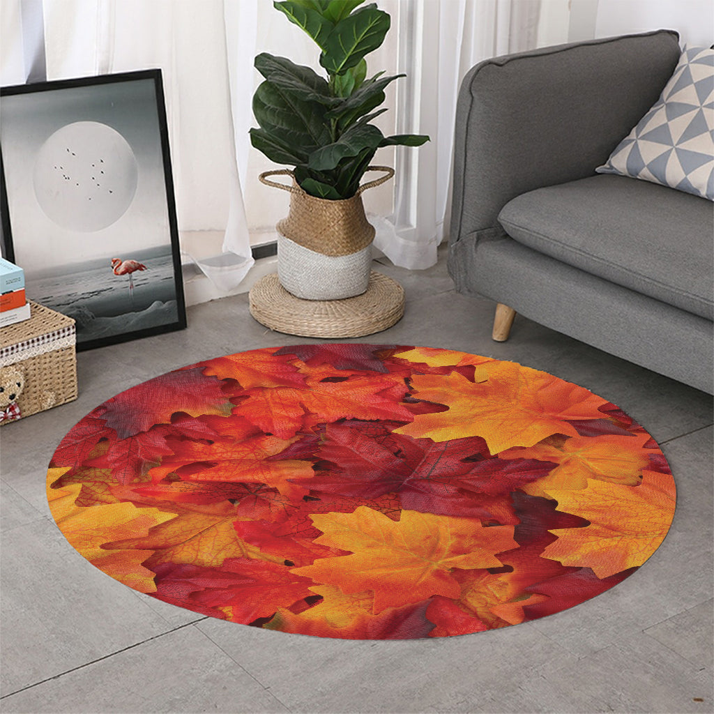 Autumn Maple Leaf Print Round Rug