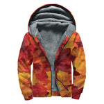 Autumn Maple Leaf Print Sherpa Lined Zip Up Hoodie