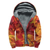 Autumn Maple Leaf Print Sherpa Lined Zip Up Hoodie