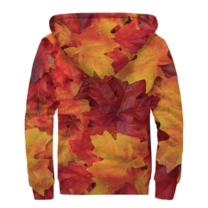 Autumn Maple Leaf Print Sherpa Lined Zip Up Hoodie