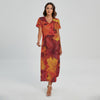 Autumn Maple Leaf Print Short Sleeve Maxi Dress