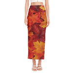 Autumn Maple Leaf Print Side Slit Maxi Skirt