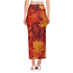 Autumn Maple Leaf Print Side Slit Maxi Skirt