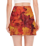 Autumn Maple Leaf Print Side Slit Mini Skirt