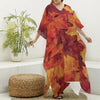 Autumn Maple Leaf Print Silk V-Neck Kaftan Dress