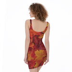 Autumn Maple Leaf Print Sleeveless Bodycon Dress