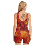 Autumn Maple Leaf Print Sleeveless One Piece Swimsuit