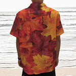 Autumn Maple Leaf Print Textured Short Sleeve Shirt