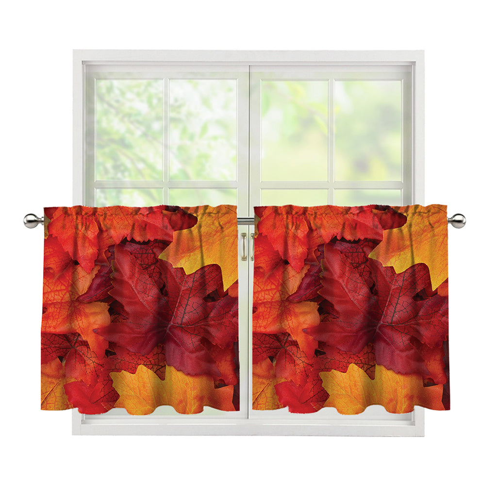Autumn Maple Leaf Print Tier Curtains