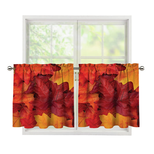 Autumn Maple Leaf Print Tier Curtains