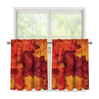 Autumn Maple Leaf Print Tier Curtains