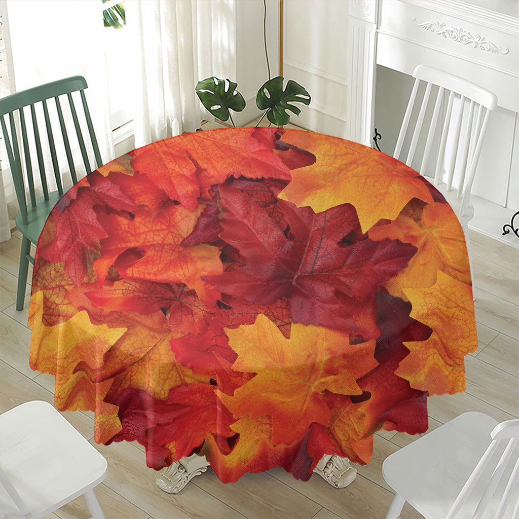 Autumn Maple Leaf Print Waterproof Round Tablecloth