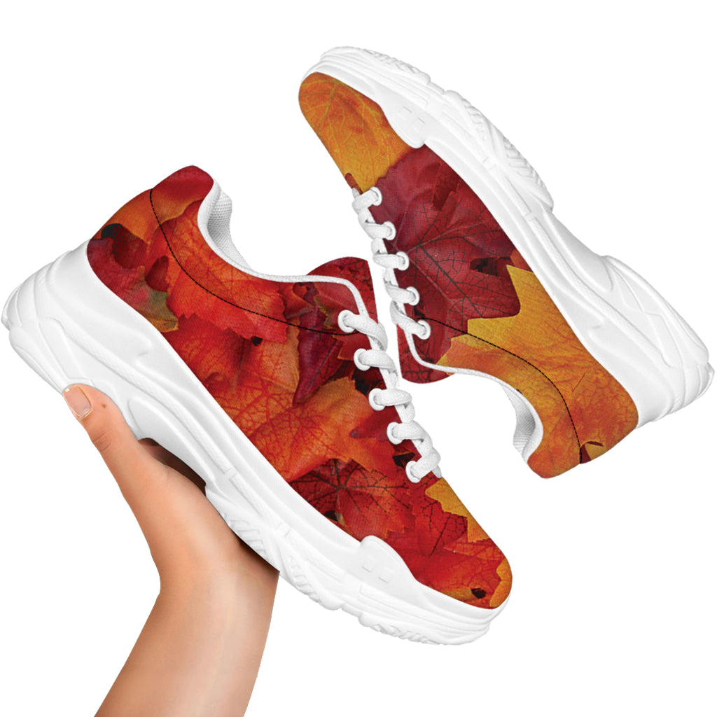 Autumn Maple Leaf Print White Chunky Shoes