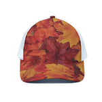 Autumn Maple Leaf Print White Mesh Trucker Cap