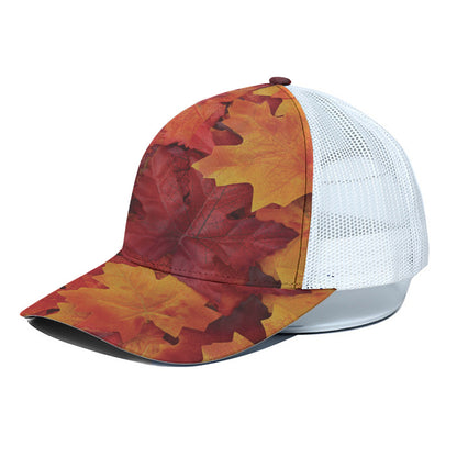 Autumn Maple Leaf Print White Mesh Trucker Cap