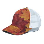 Autumn Maple Leaf Print White Mesh Trucker Cap
