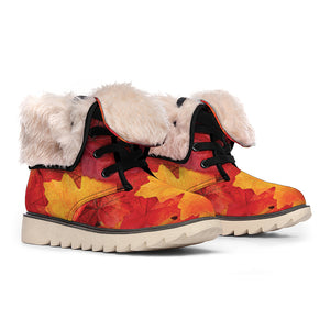 Autumn Maple Leaf Print Winter Boots