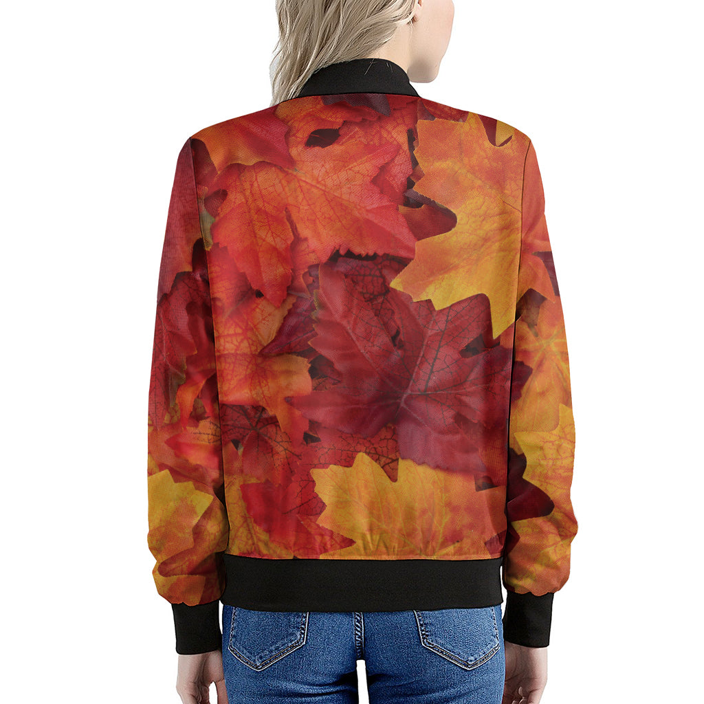 Autumn Maple Leaf Print Women's Bomber Jacket