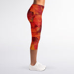 Autumn Maple Leaf Print Women's Capri Leggings