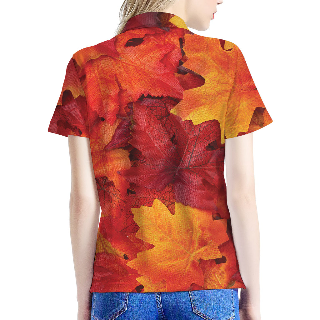 Autumn Maple Leaf Print Women's Polo Shirt