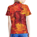 Autumn Maple Leaf Print Women's Polo Shirt