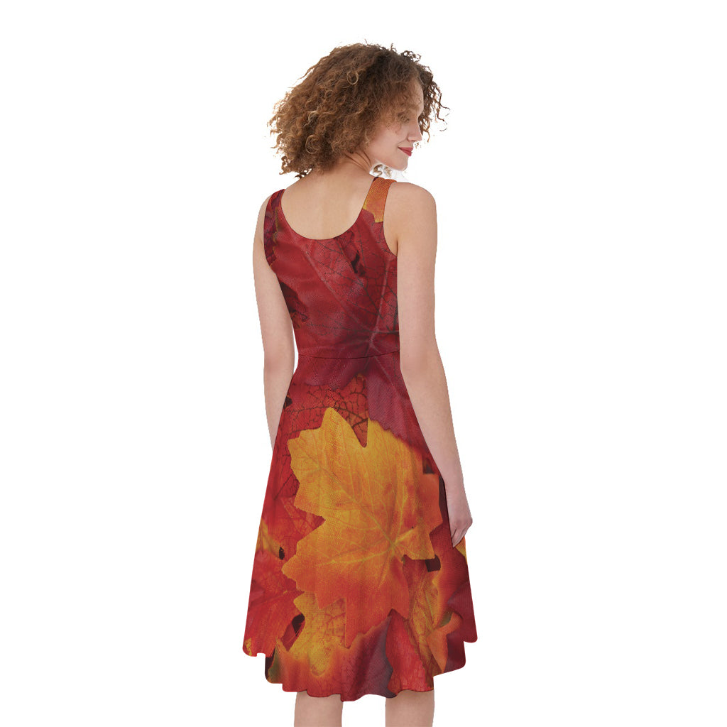 Autumn Maple Leaf Print Women's Sleeveless Dress