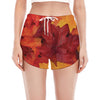 Autumn Maple Leaf Print Women's Split Running Shorts