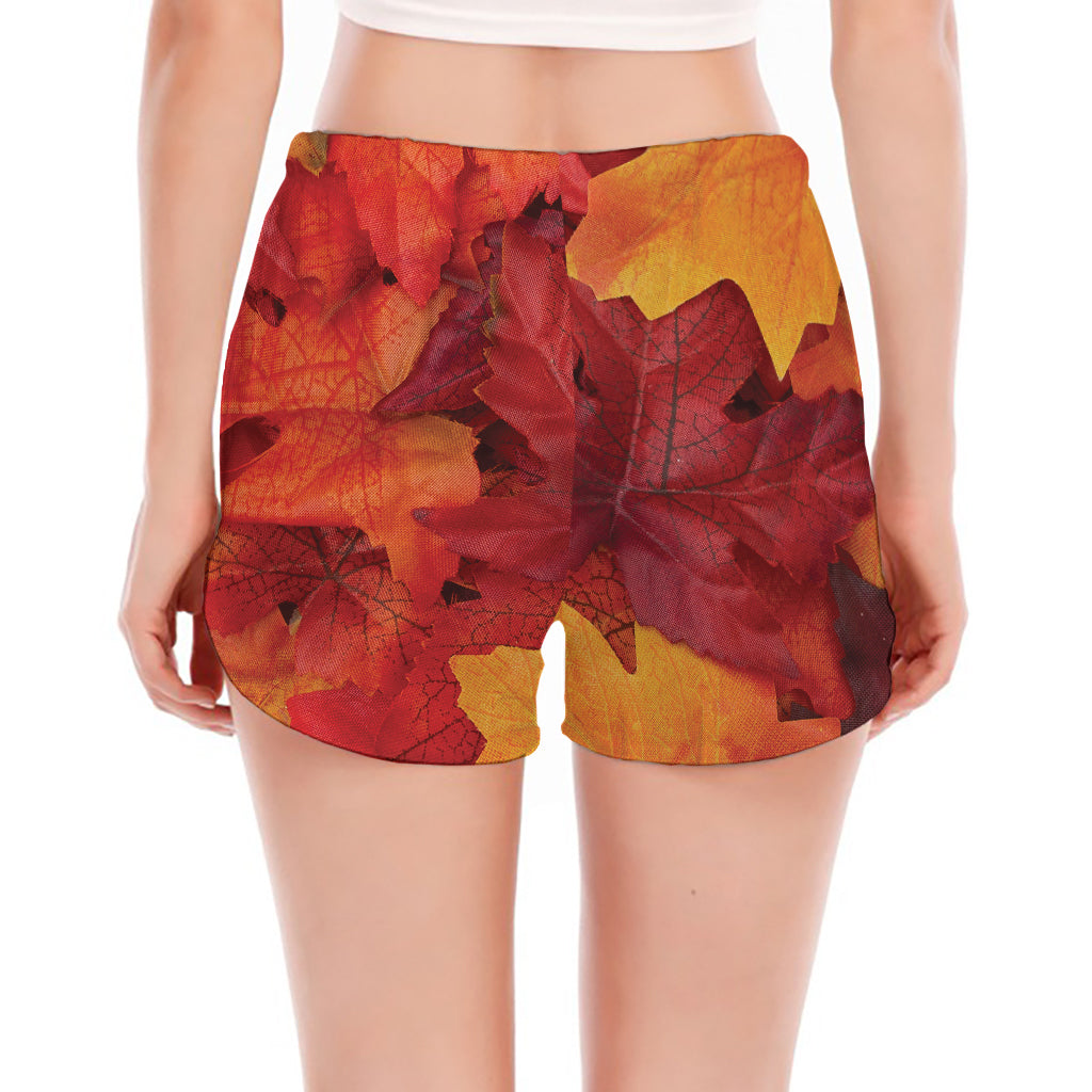 Autumn Maple Leaf Print Women's Split Running Shorts