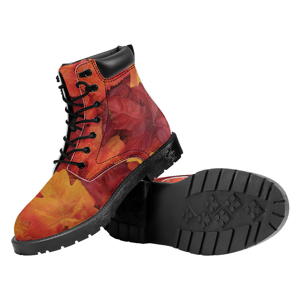 Autumn Maple Leaf Print Work Boots