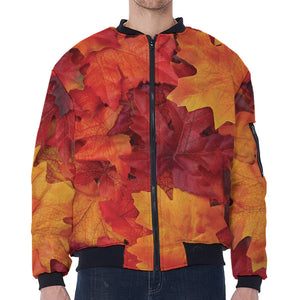 Autumn Maple Leaf Print Zip Sleeve Bomber Jacket