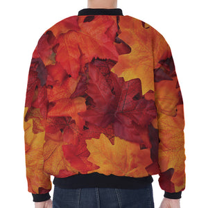 Autumn Maple Leaf Print Zip Sleeve Bomber Jacket