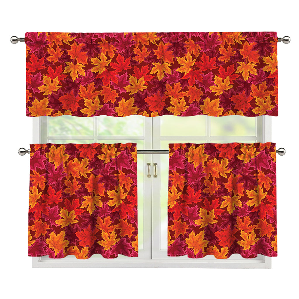 Autumn Maple Leaves Pattern Print 3 Piece Kitchen Curtains