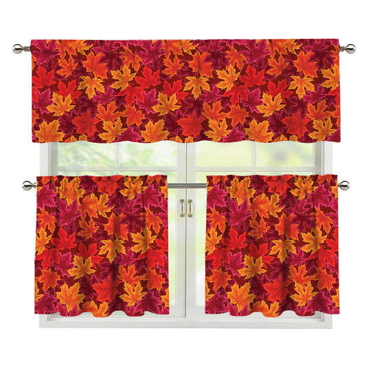 Autumn Maple Leaves Pattern Print 3 Piece Kitchen Curtains