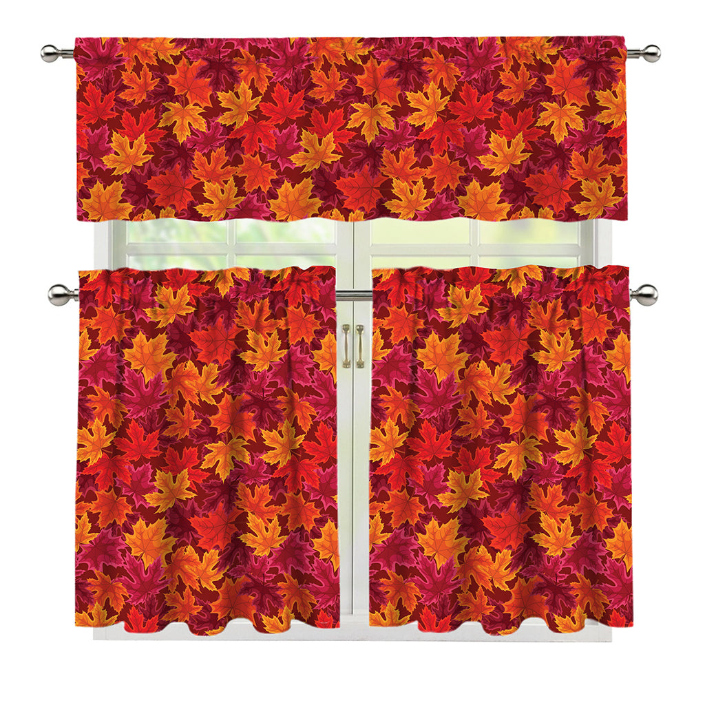 Autumn Maple Leaves Pattern Print 3 Piece Kitchen Curtains