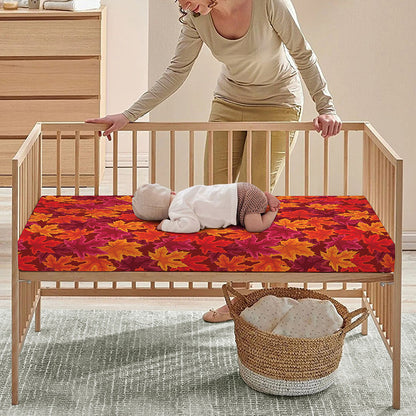 Autumn Maple Leaves Pattern Print Baby Crib Sheet