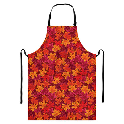 Autumn Maple Leaves Pattern Print Bib Apron With Pocket