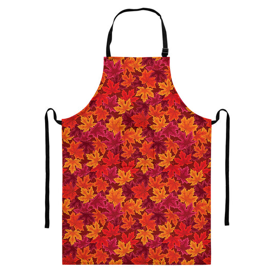 Autumn Maple Leaves Pattern Print Bib Apron With Pocket