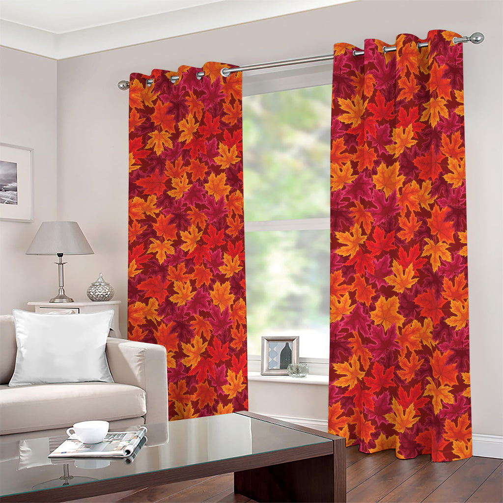 Autumn Maple Leaves Pattern Print Blackout Grommet Curtains