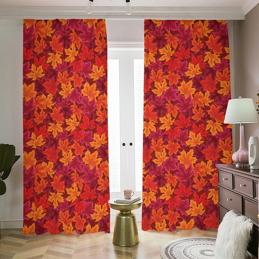 Autumn Maple Leaves Pattern Print Blackout Pencil Pleat Curtains