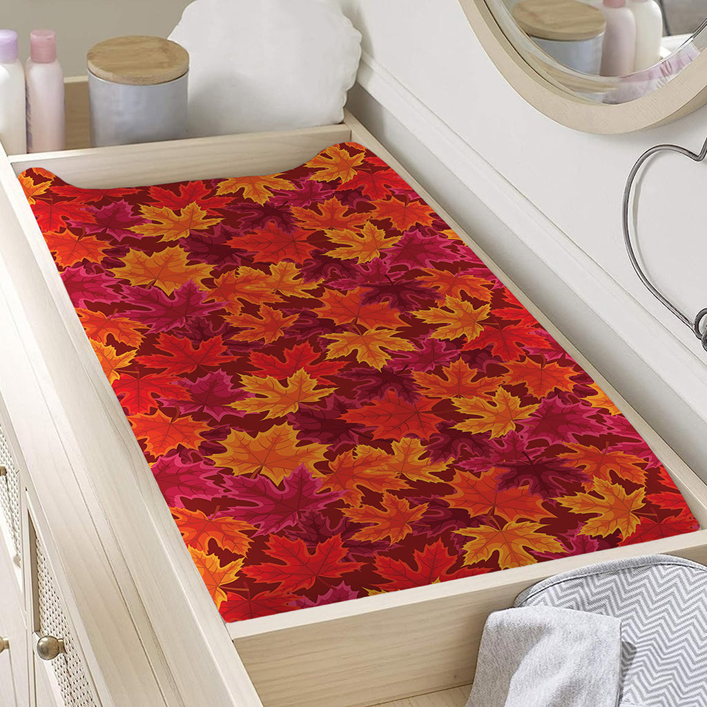 Autumn Maple Leaves Pattern Print Changing Pad Cover