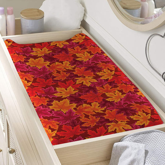 Autumn Maple Leaves Pattern Print Changing Pad Cover