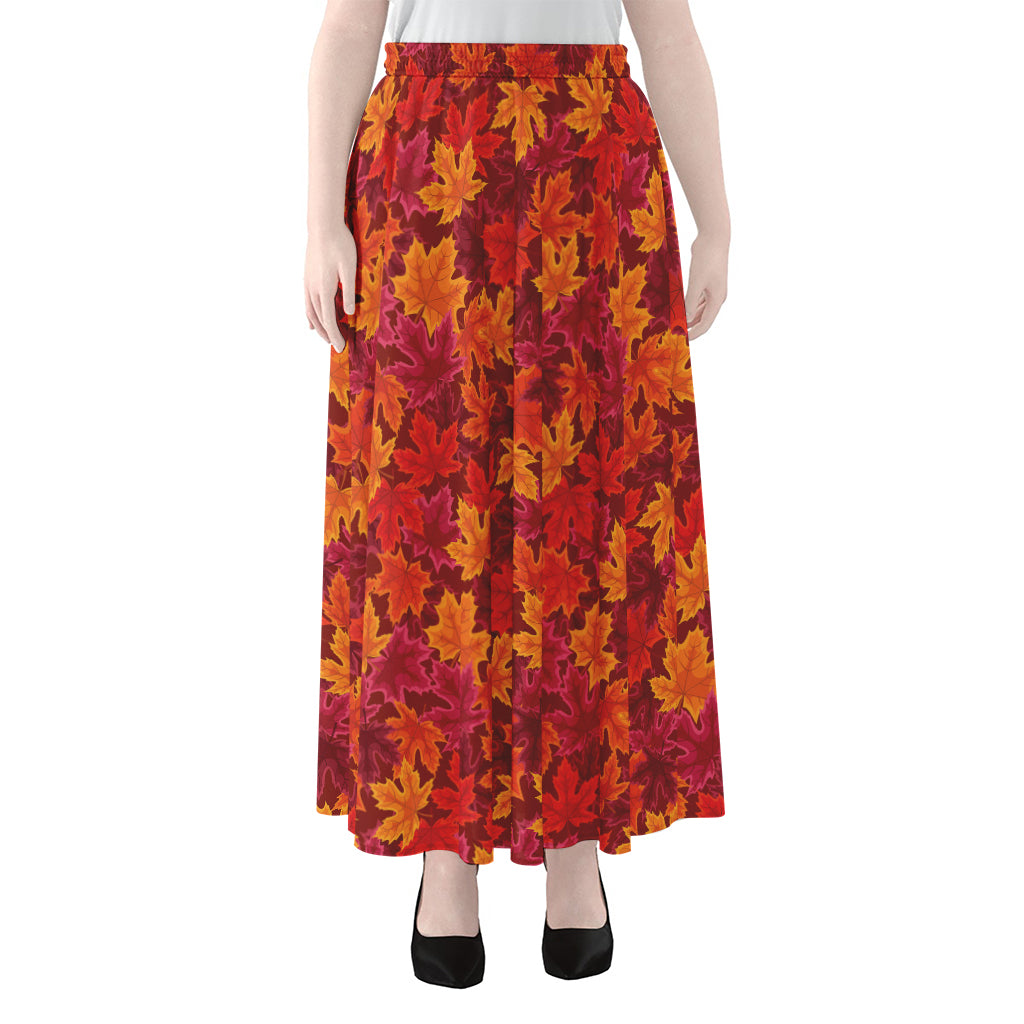 Autumn Maple Leaves Pattern Print Chiffon Maxi Skirt