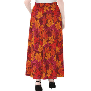 Autumn Maple Leaves Pattern Print Chiffon Maxi Skirt