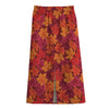 Autumn Maple Leaves Pattern Print Cotton Front Slit Maxi Skirt