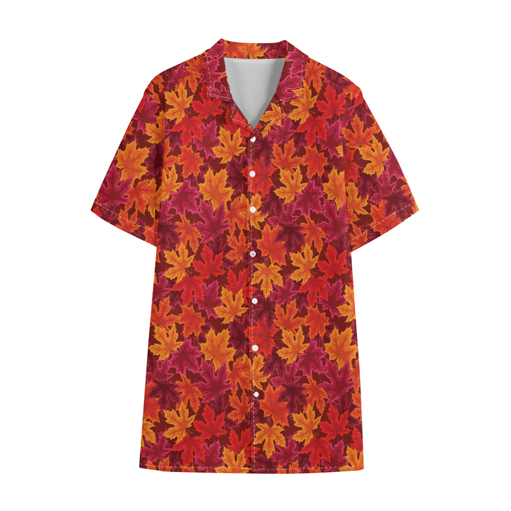 Autumn Maple Leaves Pattern Print Cotton Hawaiian Shirt