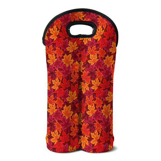 Autumn Maple Leaves Pattern Print Double Neoprene Wine Tote