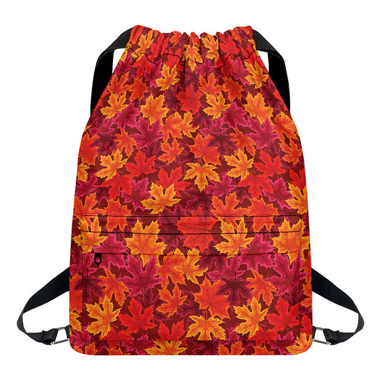 Autumn Maple Leaves Pattern Print Drawstring Backpack