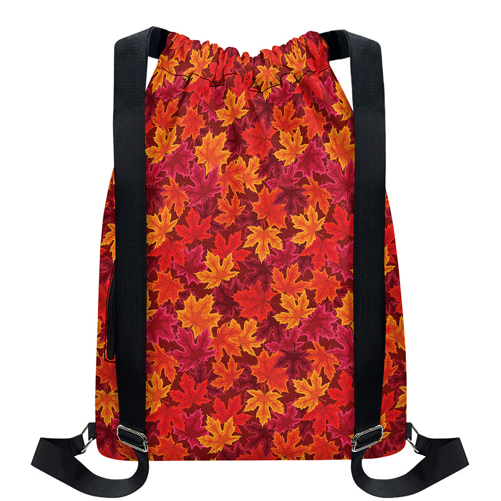 Autumn Maple Leaves Pattern Print Drawstring Backpack